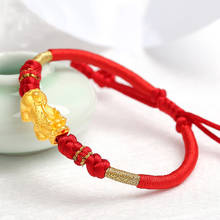 Pulsera de oro amarillo puro de 24K, pulsera de cuerda roja 3D de Dragon Son Pixiu 2024 - compra barato