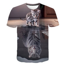 Крутая и интересная футболка с 3D-принтом животных кота/тигра, летний топ, футболка с круглым вырезом и короткими рукавами, модный мужской топ 2024 - купить недорого