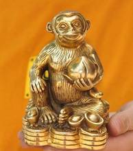 Chinese Feng Shui brass wealth longevity peach Zodiac animal monkey lucky statue 2024 - buy cheap