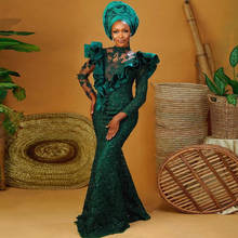 Винтажное платье для выпускного вечера Aso Ebi, с длинным рукавом, в африканском стиле, вечернее платье с оборками, кружевное элегантное нигерийское платье 2024 - купить недорого