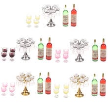 1 conjunto delicado miniature dollhouse bar balcão mini garrafa de vinho champanhe vidro titular rack para dollhouse decalque novo ~ 2024 - compre barato