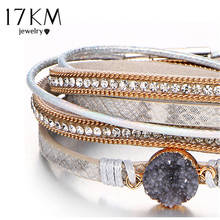 17KM Vintage Stone Crystal Charm Bracelets & Bangle For Woman Men Fashion Female Handmade Multilayer Leather Druzy Bracelet 2024 - buy cheap