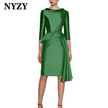 NYZY M359D Elegant Satin 3/4 Sleeves Green Mother of the Bride Dresses Short 2021 Party Dress Cocktail vestidos formales 2024 - buy cheap