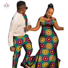 Bintarealwax Africa Style Couples Clothing for Lovers Bazin Pearl Long Women Dress & Men Sets Plus Size Wedding Clothing WYQ660 2024 - buy cheap