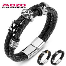 Pulsera trenzada de cuero para hombre, cadena de cuerda de acero inoxidable, Calavera clave, brazalete Punk, joyería de esqueleto 2024 - compra barato