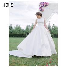 JIERUIZE Elegant Wedding Dress Jewel Neck Backless With Draped Simple A Line Sleeveless Satin Wedding Gowns Robe De Mariee 2024 - buy cheap