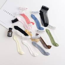 Crystal Thin Socks Cute Pearl Lace Cotton Candy Color Woman's Ruffle Sukka Floral Korean Style Casual Female Sokken Kawaii 2024 - buy cheap