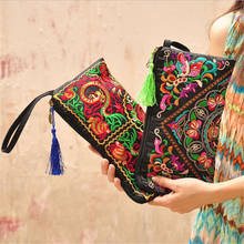 New Flower Embroidered Wallet Purse Handmade Ethnic Flowers Embroidery 2020 Fashion Women Long Wallet Phone Handbag 2024 - buy cheap