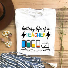 Camiseta de algodón con estampado divertido, camisa con estampado de la batería de la vida de un profesor, regalos para profesores 2024 - compra barato