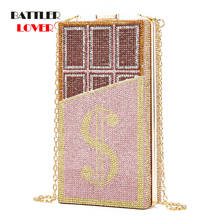 New Designer Clutch Dollar Bling Women Chocolate Diamond Evening Purse and Handbag for Female Party Wedding Money Clutch Flaps 2024 - compra barato