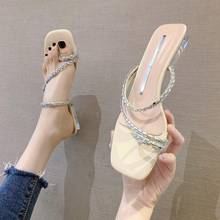 2021 Clear Low Heel Slippers Slides Women Shoes Summer Crystal Clip Toe Transparent Heel Sandals Narrow Band Sandals 2024 - buy cheap