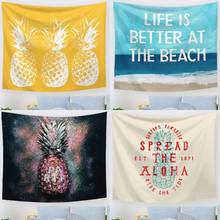 Tapiz de pared de playa de verano, tapiz colgante de piña, playa, mar, olas, Azul, Blanco, Hippie, decoración del hogar, Color cálido 2024 - compra barato