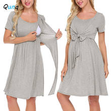 Qunq-vestido de amamentação feminino, roupas para gravidez, em algodão, casual, gola redonda, cor sólida, roupas femininas 2024 - compre barato