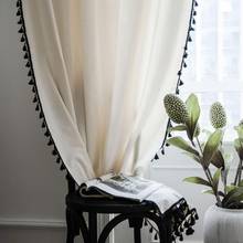 Novo bege cortina com borla para sala de estar cortinas francês janelas quarto bay algodão terminou cortinas cor sólida 2024 - compre barato
