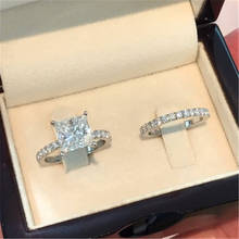 Модный Серебряный набор колец для женщин, ювелирное изделие, простой дизайн, квадратный циркон, Свадебное обручальное кольцо Бижу 2024 - купить недорого