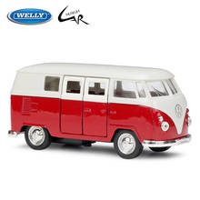 Модель автомобиля WELLY 1:36, модель автомобиля из металлического сплава, Игрушечная машина, детская игрушка, подарок, Коллекционная модель, игрушка, подарки, автобус Volkswagen 1963 T1 2024 - купить недорого