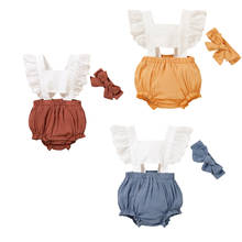 Летняя одежда для малышей 2020 г. Одежда из 2 предметов для новорожденных и маленьких девочек Комбинезон с рюшами и открытой спиной, костюм, повязка на голову, новинка 2024 - купить недорого