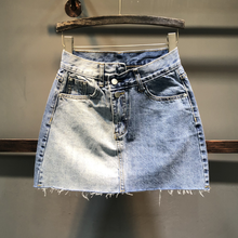 Mini saia mulher 2020 verão novo a-line denim saia feminino cor contrastante pacote hip jeans saias mujer 2024 - compre barato