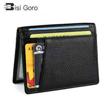 BISI GORO 2021 RFID Black Wallet Credit Card Holder Cow Leather Unisex Card Wallet High Quality Casual Purse Slim Mini Money Bag 2024 - buy cheap