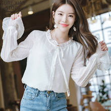 2021 Spring Polka Dot Chiffon Shirts Women Korean Style Blusas Stand Collar New Female Sweet Shirts Long Sleeve Women Blouse 2024 - buy cheap