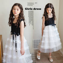 Teen Girls Layered Dress 2021 New Black White Mesh Stitching Party Princess Dresses for Girls Summer Dress Children's Clothing 2024 - buy cheap
