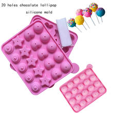 20 buraco redondo chocolate lollipop silicone molde bola estrela geléia bolo de cozimento doces bandeja de gelo silicone gel molde com 20 varas 2024 - compre barato