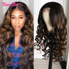 Klaiyi-peruca lace front ondulada 13x4, cabelo humano brasileiro, para mulheres, cabelo remy, sombra, luzes, raiz 2024 - compre barato