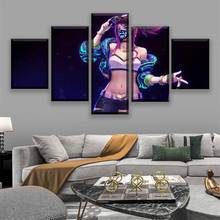 Imagem de tela modular para decoração caseira, 5 peças, akali kda legend, jogos lol, pintura, pôster de parede para casa 2024 - compre barato