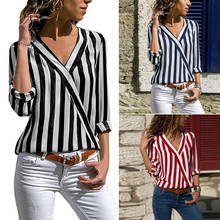 Women Blouses Fashion 2020 Deep V-Neck Blouse Shirts Tops Striped Office Lady Shirt Casual Long Sleeve Womens Blouses And Tops 2024 - buy cheap