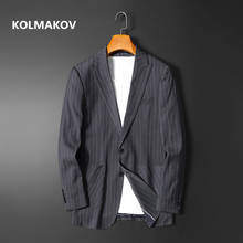 Blazer masculino listrado, jaqueta casual inteligente de alta qualidade com tamanhos, blazers casuais masculinas, novo, 2021 2024 - compre barato