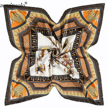 Bufanda de seda con estampado Floral para mujer, chales grandes de 130x130cm, estolas cuadradas de marca de lujo, Bandana 2024 - compra barato