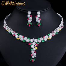 CWWZircons-pendientes de circonia cúbica Multicolor para mujer, conjunto de joyería, collar, traje de noche, boda, T387 2024 - compra barato