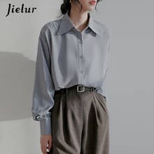 Jielur Fashion Casual Shirt Chiffon Loose Vintage 2021 New Blouse for Women Long Sleeve Apricot Blue Shirts S-XL Chemisier Tops 2024 - buy cheap