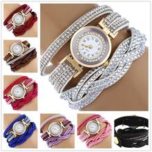 Women  Fashion Rhinestones Faux Leather Braid Analog Clock Quartz Bracelet Wrist Watch gift New Ladies Dress Watches Gift Luxury 2024 - buy cheap