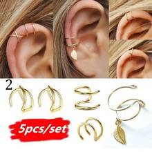 5Pcs/Set 2019 fashion Ear Cuffs Gold Leaf Ear Cuff Clip Earrings for women Climbers Earcuff No Piercing Fake Cartilage Earring 2024 - buy cheap