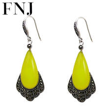 FNJ-pendientes de marcasita para mujer, joyería de plata 925, Original, gota de plata de ley S925 pura, Ágata verde amarilla 2024 - compra barato