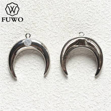 FUWO-Colgante con forma de media luna y Druzy para mujer, colgante de latón con relleno de latón, colorido, cuerno doble, PD268 2024 - compra barato