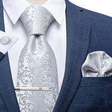 Conjunto de gravata e lenço de casamento, moda masculina, 8cm, tecido de seda, jacquard, prata, caxemira, para negócios, casamento, presente, dibangu 2024 - compre barato