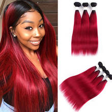 Ombre pacotes de cabelo reto vermelho brasileiro 100% feixes de tecer cabelo humano soku 3 pces/4 pces pacotes ofertas não remy extensão do cabelo 2024 - compre barato