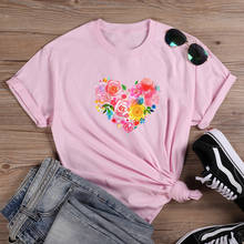 Heart Flower Shirt Graphic T Shirt Women Short Sleeve Cotton T Shirts Woman White Loose T Shirt Women Top Harajuku T Shirt Femme 2024 - buy cheap