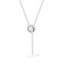 Ожерелье с круглым логотипом T-bar и сердцем, подходящее к оригинальным Европейским шармам, ожерелье из стерлингового серебра для женщин, модные ювелирные украшения «сделай сам» 2024 - купить недорого