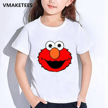 Camiseta de manga corta para niños y niñas, ropa divertida con estampado de dibujos animados de Barrio Sésamo y Elmo, de verano 2024 - compra barato