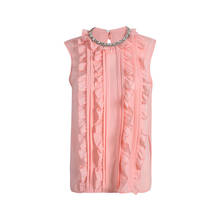 Blusa de chifón sin mangas para mujer, camisa elegante de diseño a la moda para oficina, con abalorios, color rosa dulce, 2021 2024 - compra barato