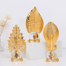 Folhas de ferro com bola de cristal transparente, decoração de folha de ouro, sala de estar, noivo, presente de casamento, artesanato de decoração para casa 2024 - compre barato