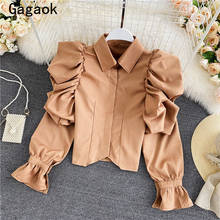 Gagaok Women Long Sleeve Blouse 2021 Spring Autumn New Solid Office Lady Short Lapel Slim Shirt Fashion Chic Korean Wild Blouses 2024 - buy cheap