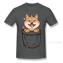 Camiseta de algodón de 100% para hombre, camisa de Shiba Inu en tu bolsillo, Tops Kawaii, camisetas con estampado de perro, ropa de algodón para hombre, envío gratis 2024 - compra barato