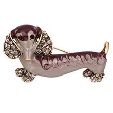 Cute Dachshund Dog Rhinestone Inlaid Brooch Pin Animal Shape Lapel Breastpin 2024 - buy cheap