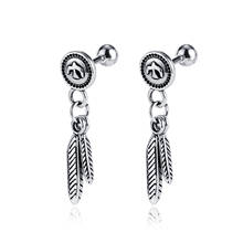 Punk Vintage Surgical Steel Peace Dove Round Stud Earrings For Men Women 2020 Gothic Feather Pendants Jewelry Earrings Wholesale 2024 - buy cheap