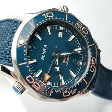 Bliger-reloj mecánico con esfera azul para hombre, pulsera con esfera de cerámica y carcasa plateada, reloj automático masculino, 41mm, GMT, nuevo 2024 - compra barato