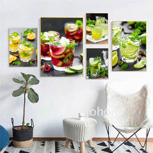 Pôster de impressões cítricas frescas mojito e lima, poster da tarde, chá, copo de parede, pintura de tela, decoração de fruta, sala de estar 2024 - compre barato